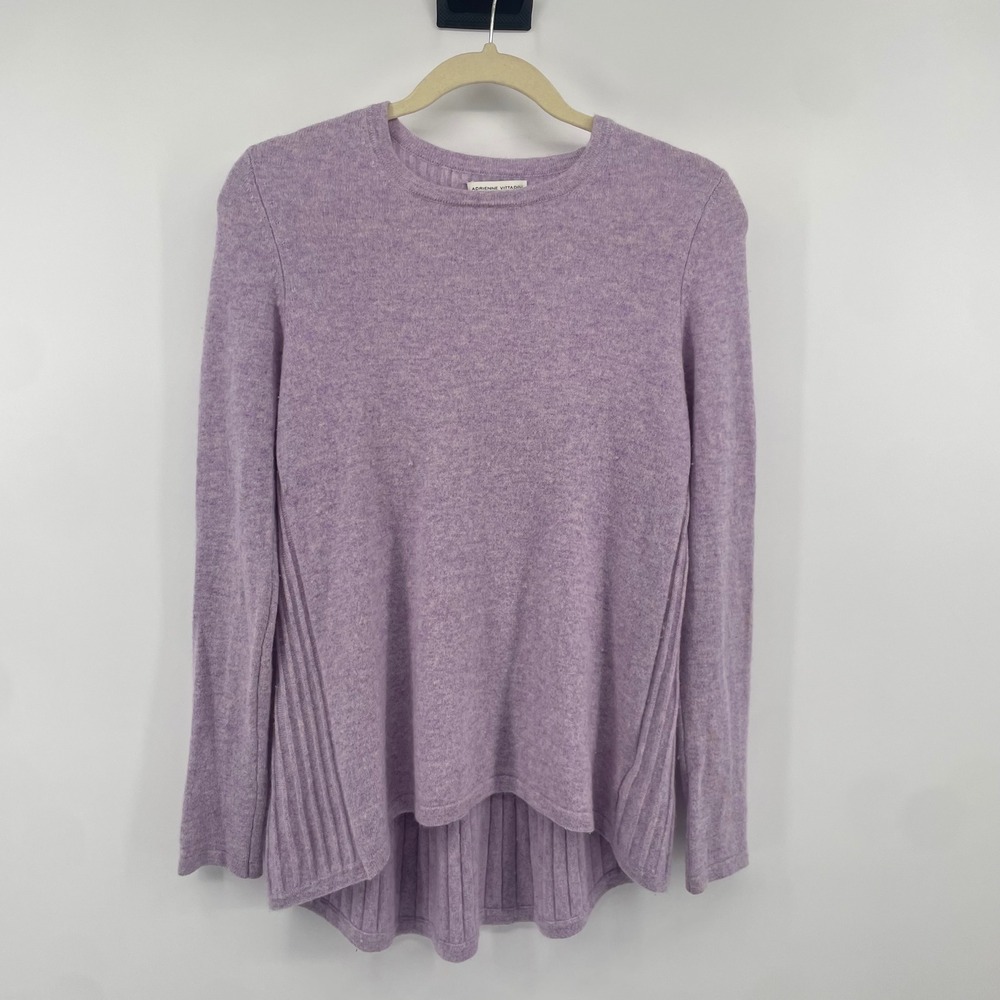 Adrienne Vittadini Sweater Womens S Purple Cashmere Ribbed High Low Crew Neck